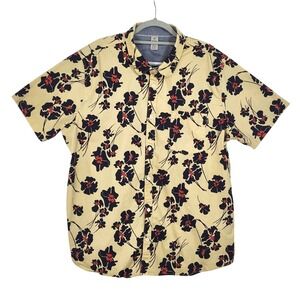 Hurley Hawaiian Floral Short Sleeve Button Up Patio Shirt Mens XXL Yellow Navy